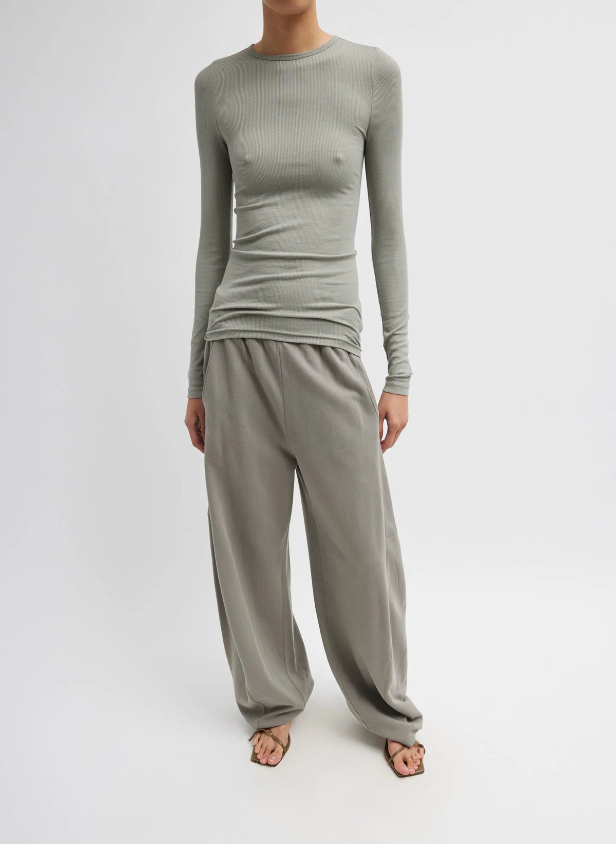 Circular Ribbed Crewneck Pullover T-Shirt