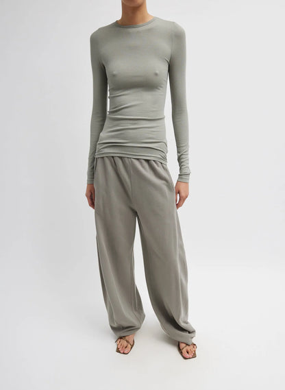 Circular Ribbed Crewneck Pullover T-Shirt