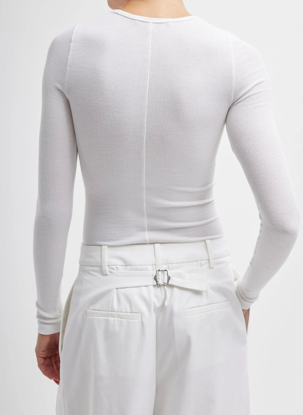 Circular Ribbed Crewneck Pullover T-Shirt