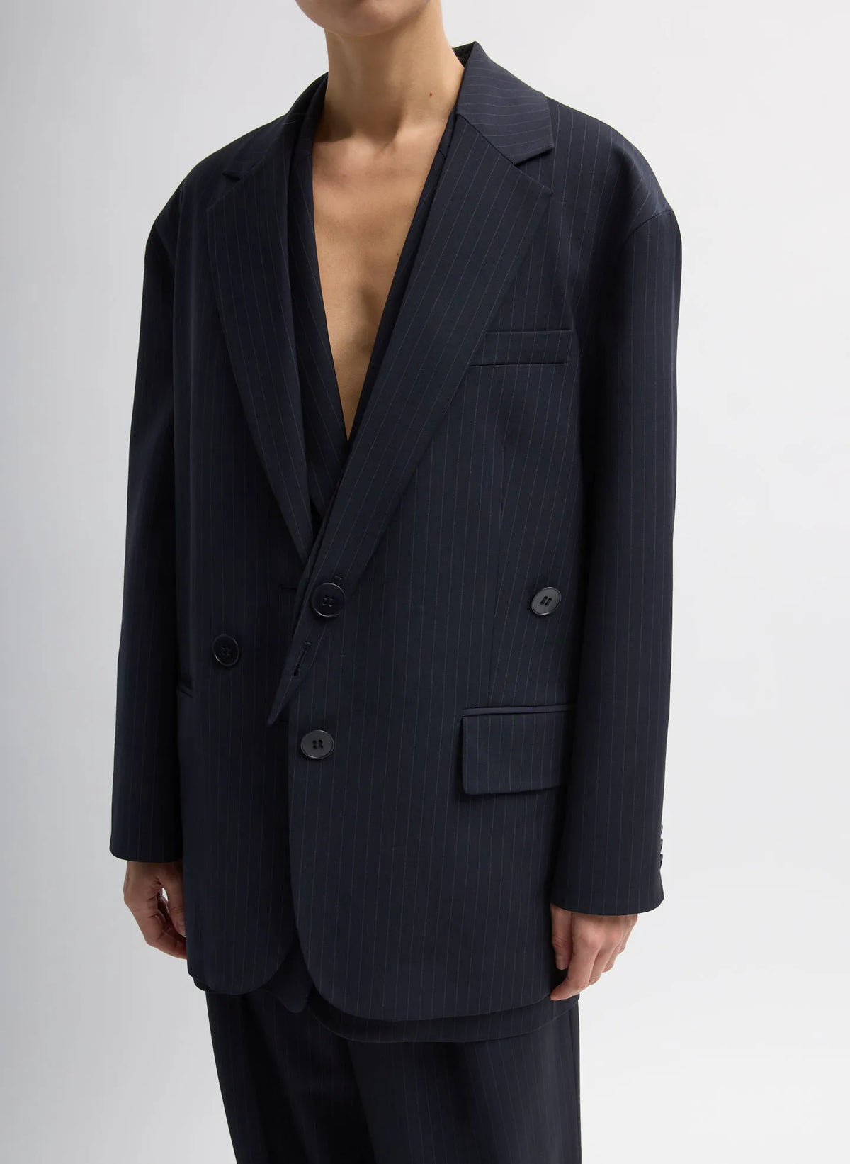 Dominic Pinstripe Detached Lapel Liam Blazer