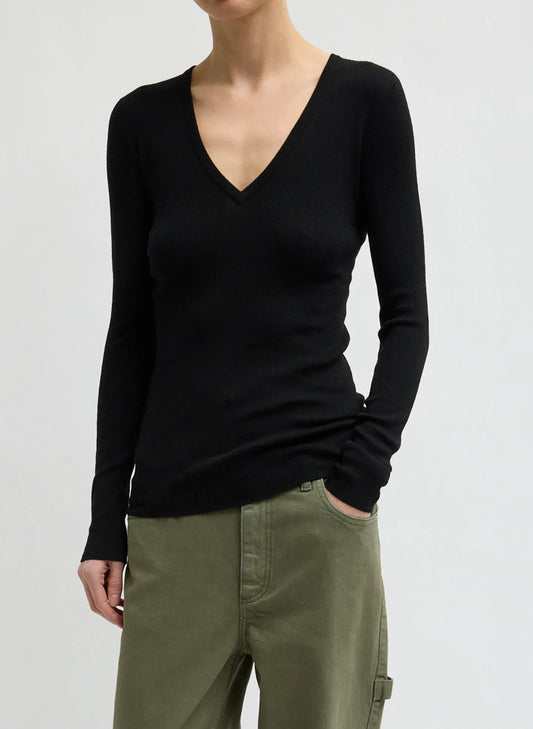 Feather Weight Ribbed Sweater V-Neck Pullover