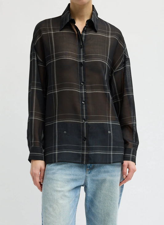 Sheer Wool Gauze Check Oversized Shirt