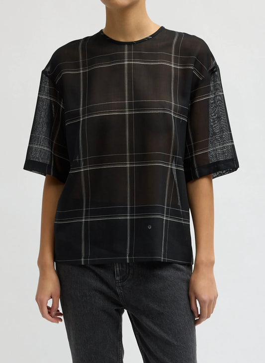 Sheer Wool Gauze Check Easy T-Shirt
