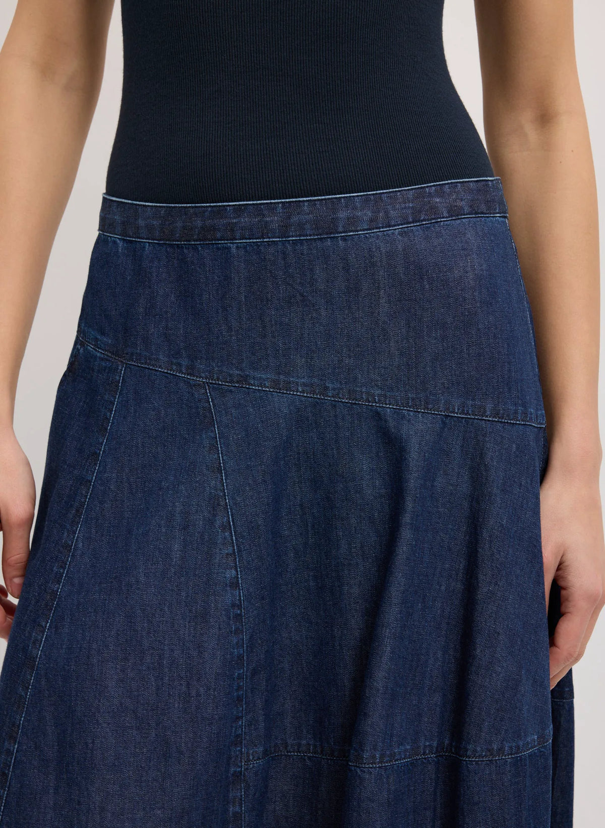Light Weight Indigo Denim Asymmetrical Balloon Skirt