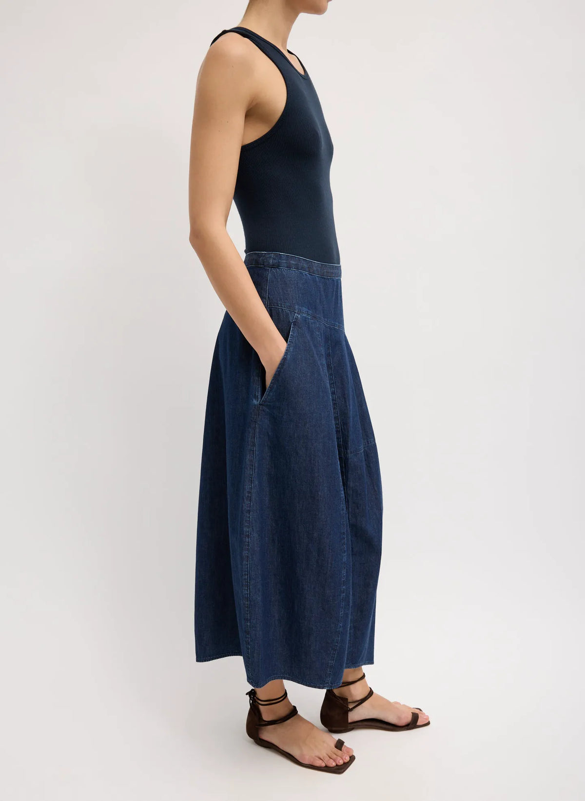 Light Weight Indigo Denim Asymmetrical Balloon Skirt