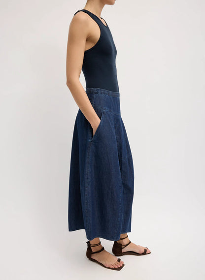 Light Weight Indigo Denim Asymmetrical Balloon Skirt