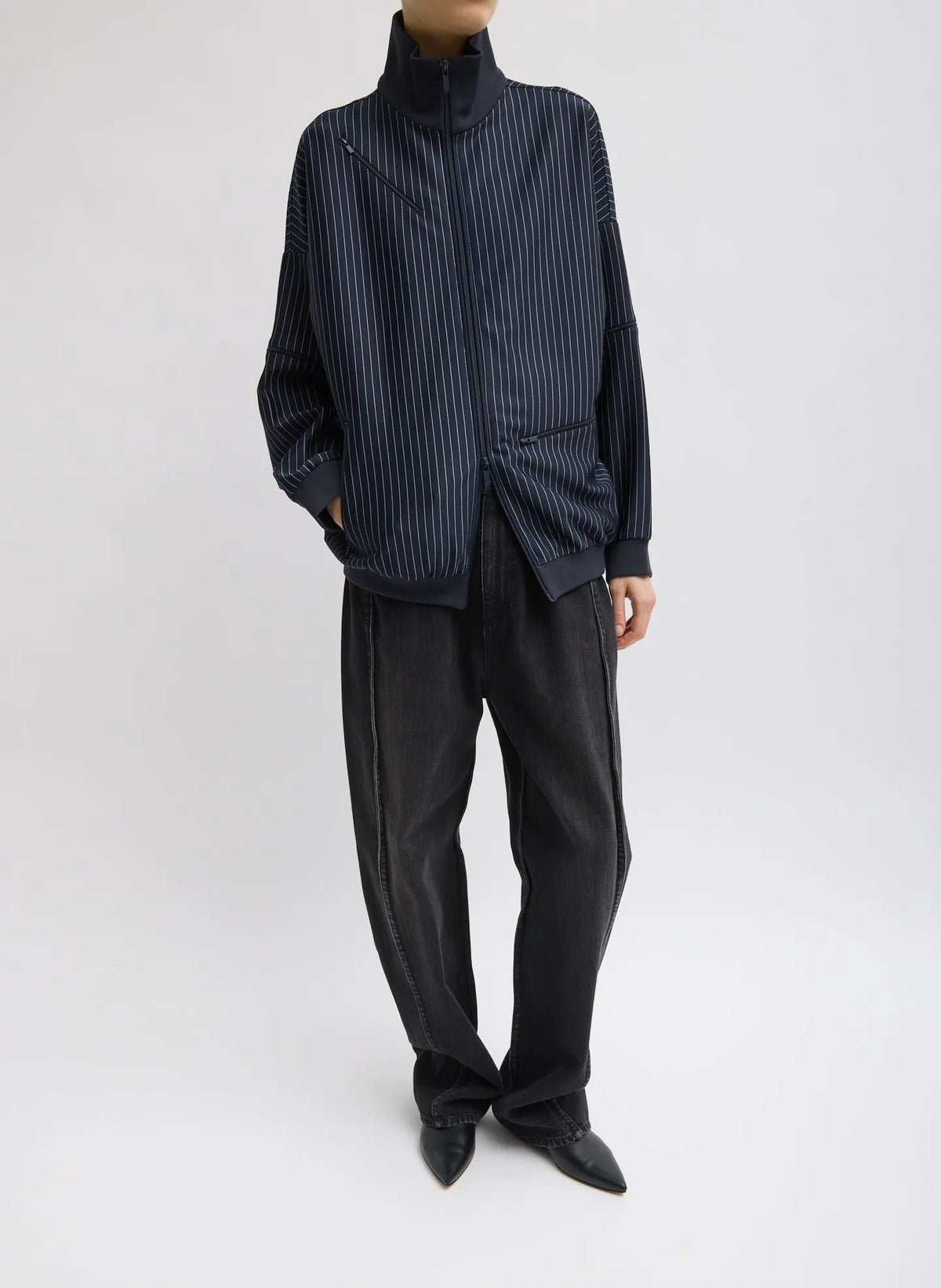 Pinstripe Active Knit Zipper Detailed Track Jacket