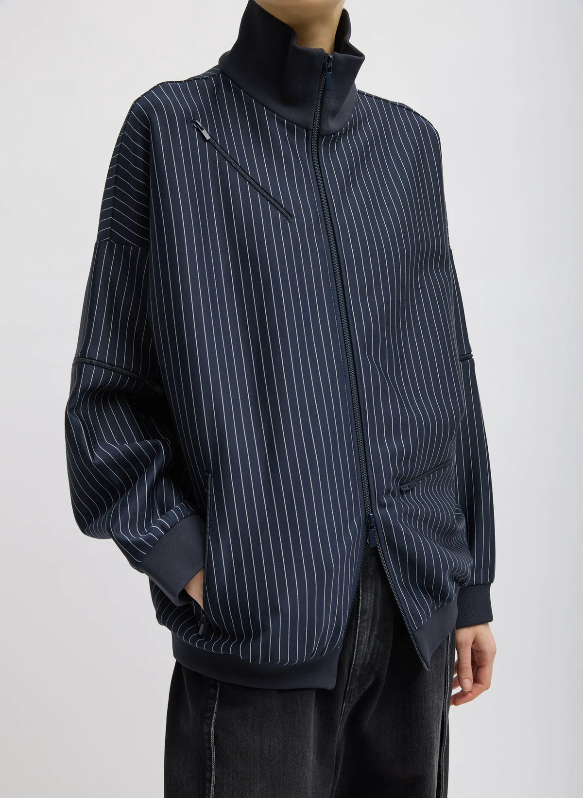 Pinstripe Active Knit Zipper Detailed Track Jacket