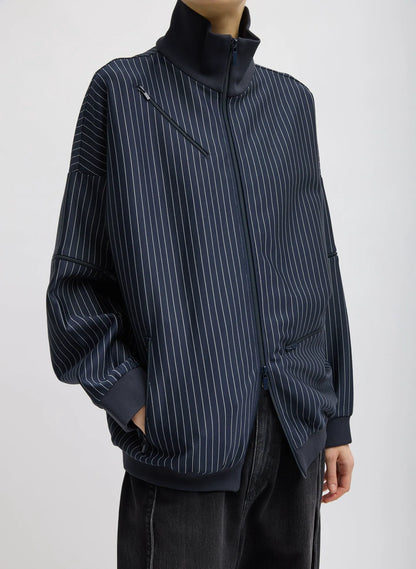 Pinstripe Active Knit Zipper Detailed Track Jacket