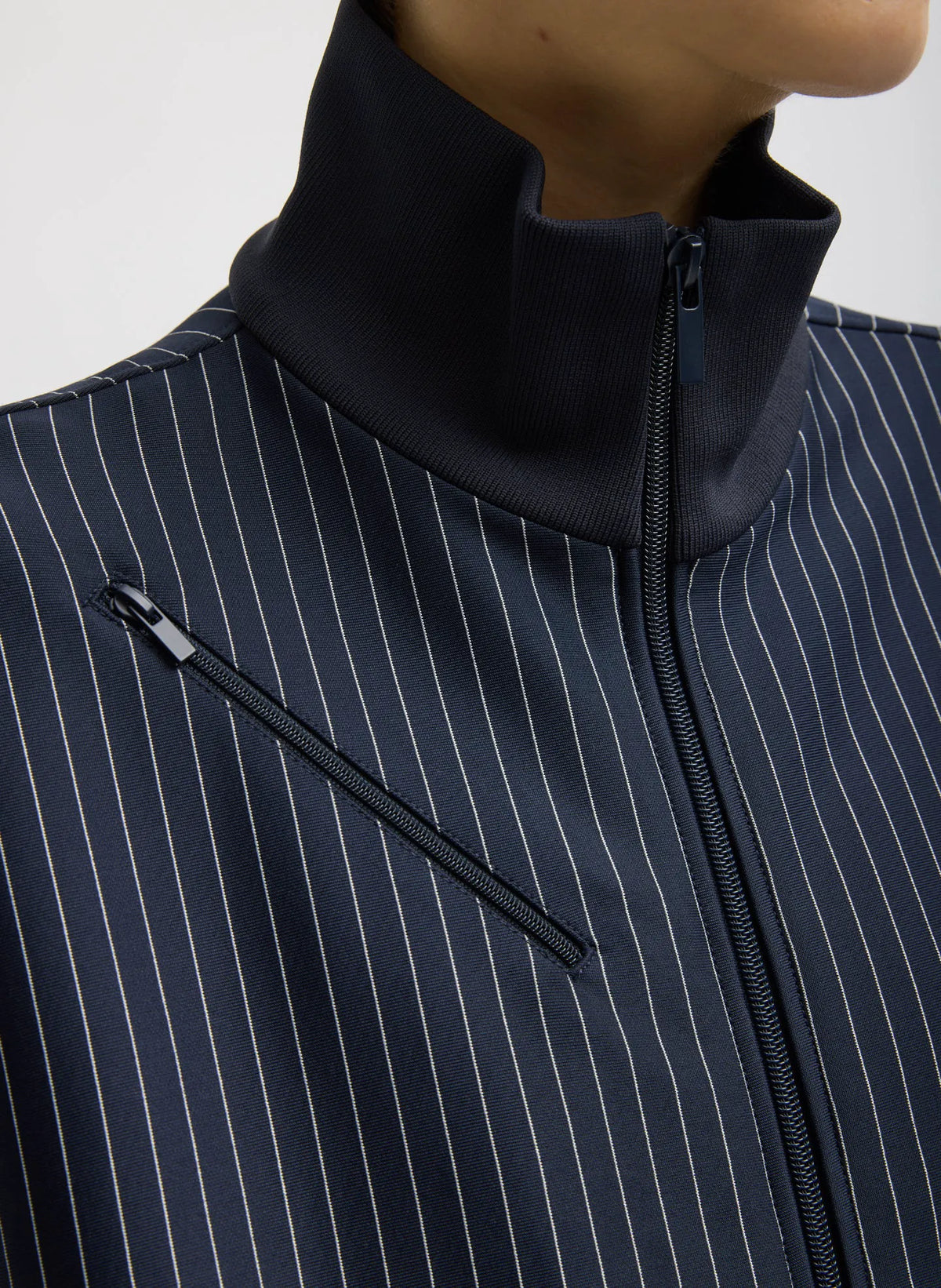 Pinstripe Active Knit Zipper Detailed Track Jacket
