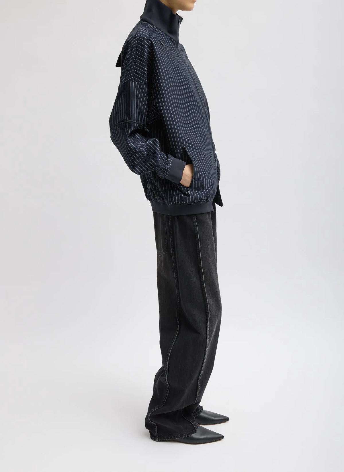 Pinstripe Active Knit Zipper Detailed Track Jacket