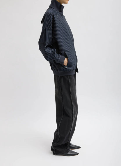 Pinstripe Active Knit Zipper Detailed Track Jacket