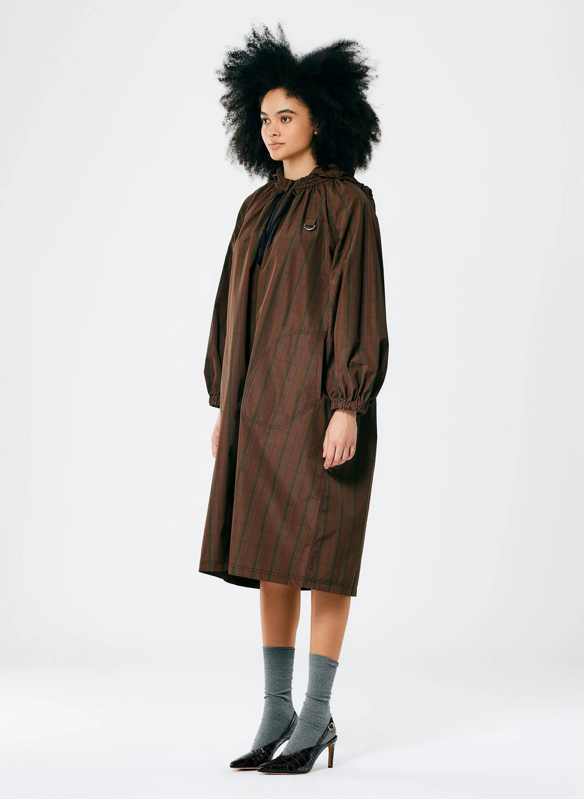 Plaid Tech Poly Long Anorak
