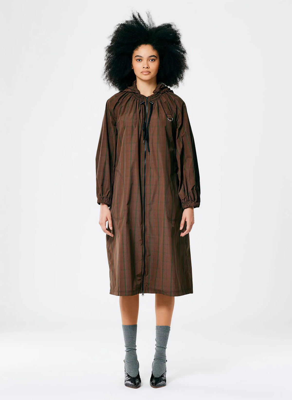 Plaid Tech Poly Long Anorak