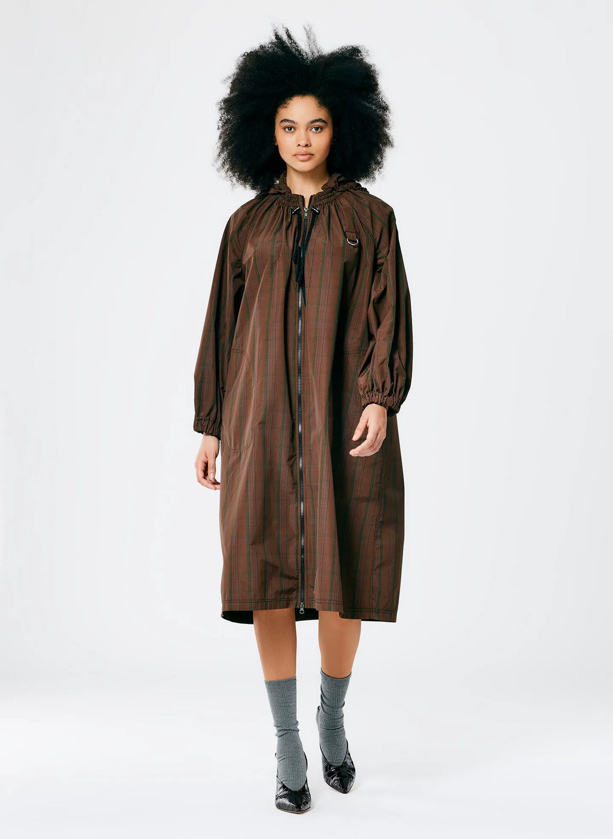 Plaid Tech Poly Long Anorak