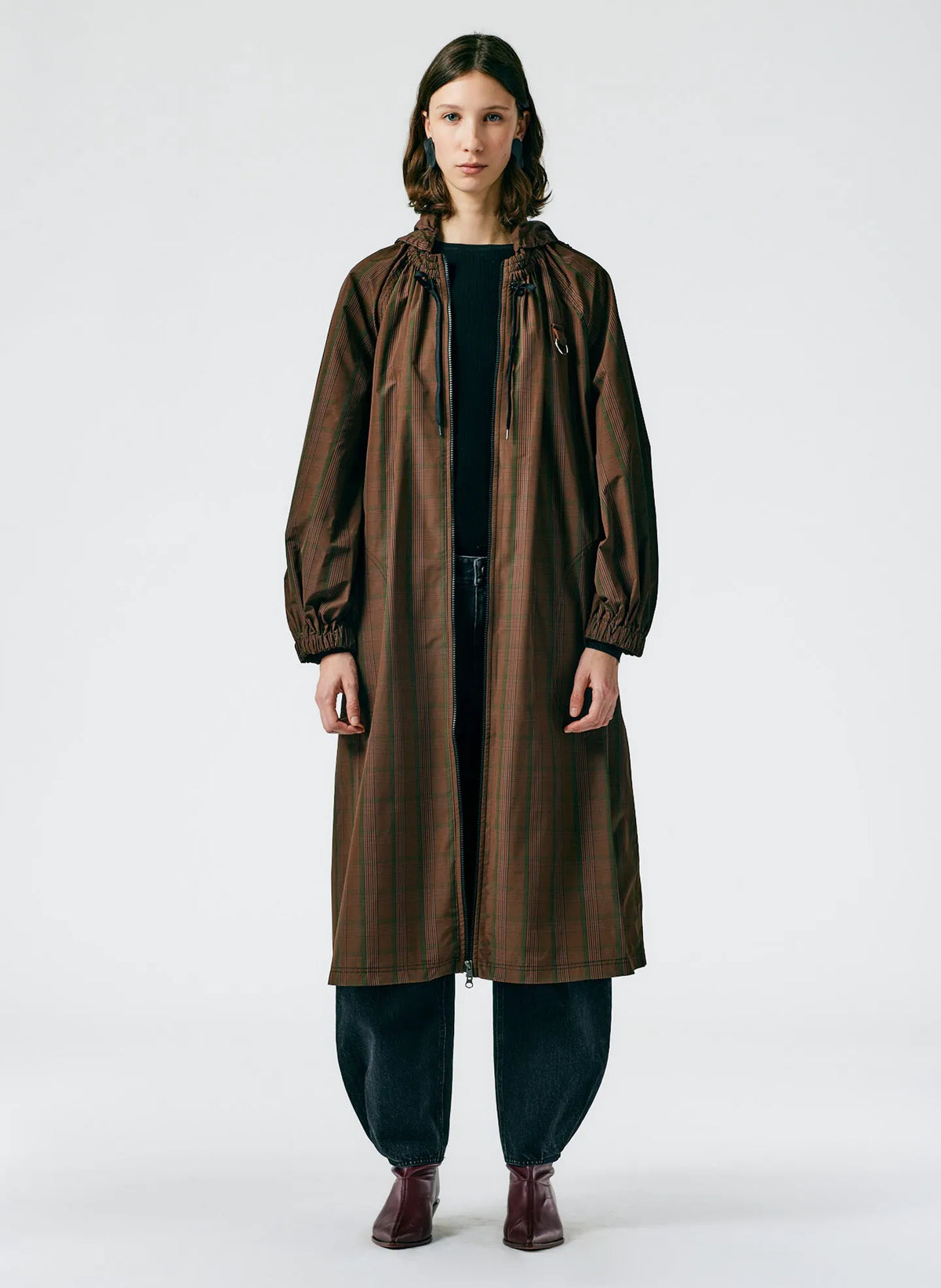 Plaid Tech Poly Long Anorak