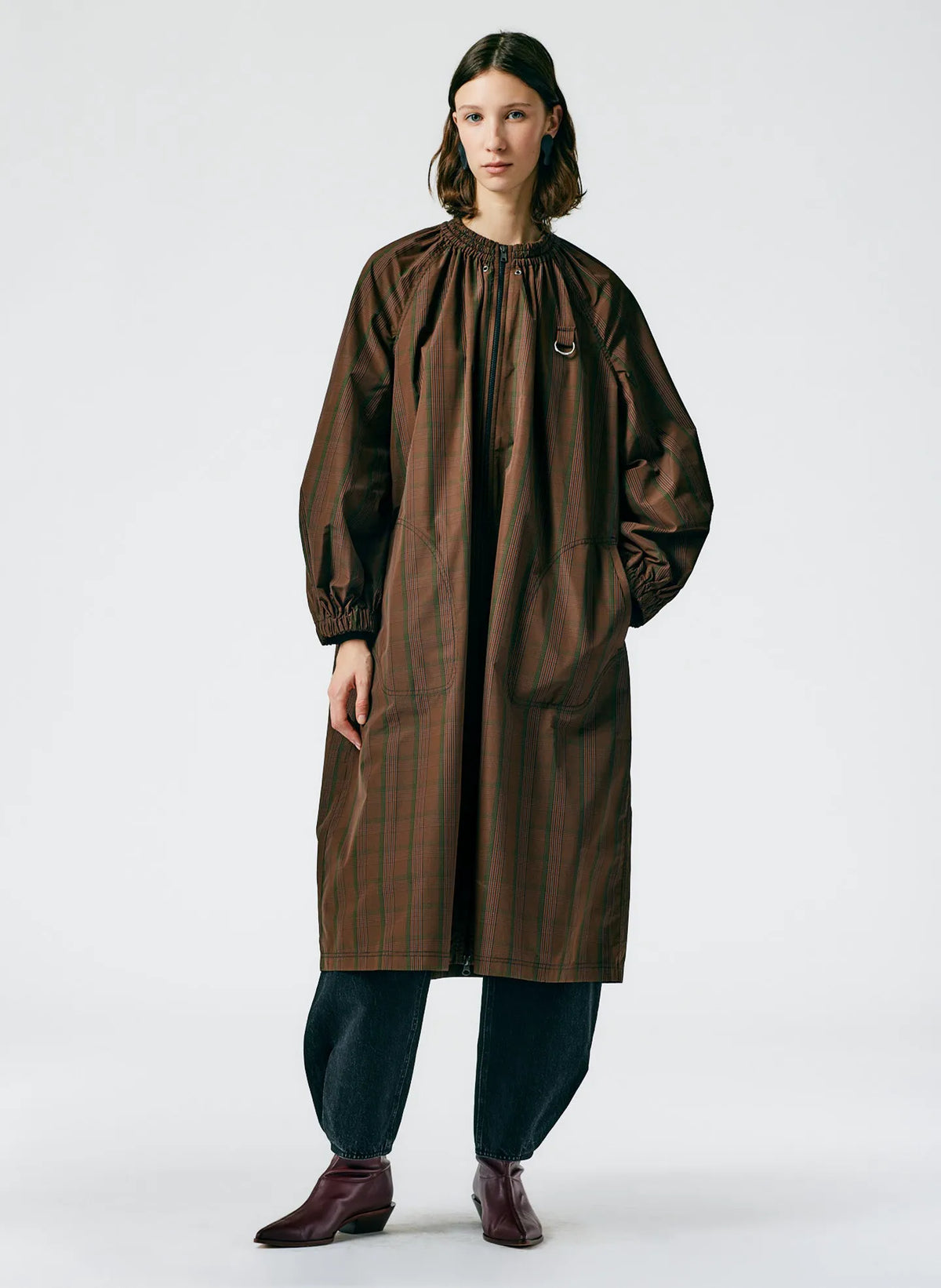 Plaid Tech Poly Long Anorak