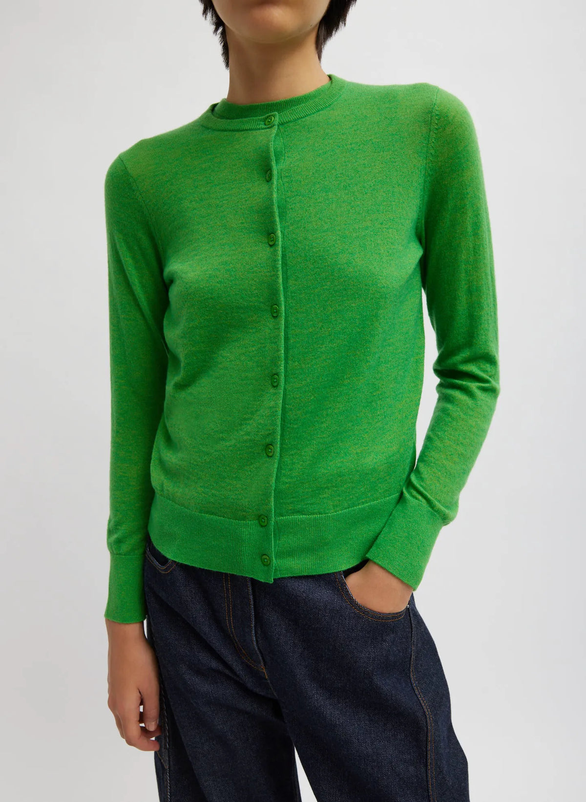 Skinlike Mercerized Wool Shrunken Cardigan