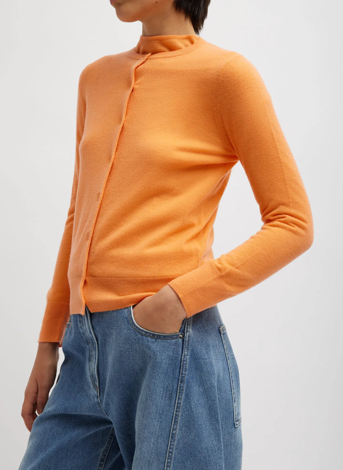 Skinlike Mercerized Wool Shrunken Cardigan