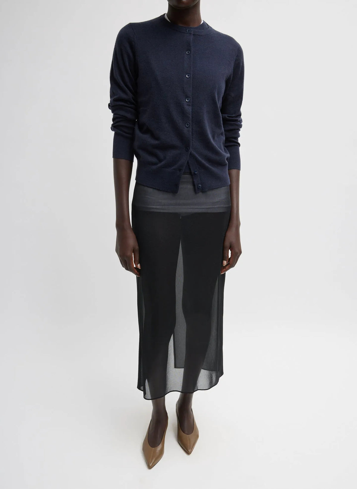 Skinlike Mercerized Wool Shrunken Cardigan