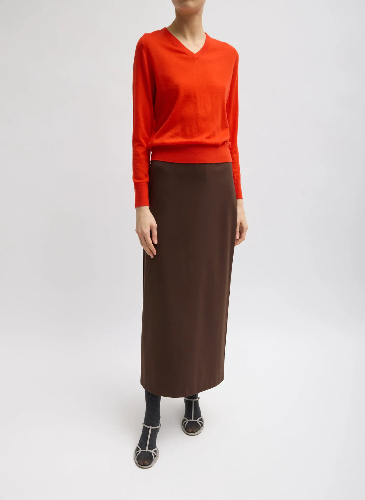 Skinlike Mercerized Wool Shrunken V-Neck Sweater