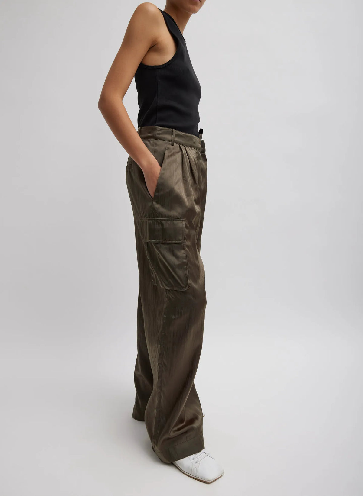 Shiny Nylon Pleated Stella Cargo Pant