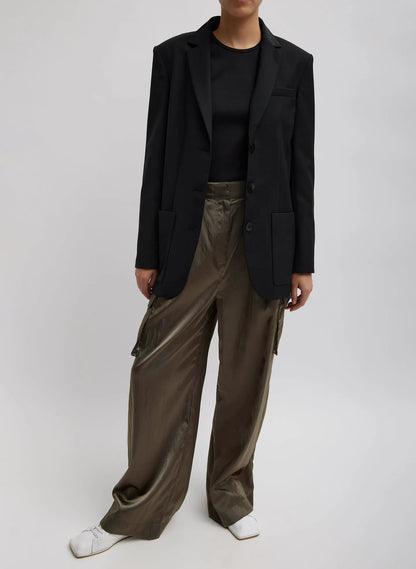 Shiny Nylon Pleated Stella Cargo Pant