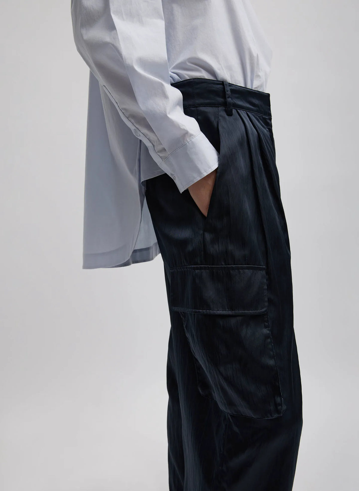 Shiny Nylon Pleated Stella Cargo Pant