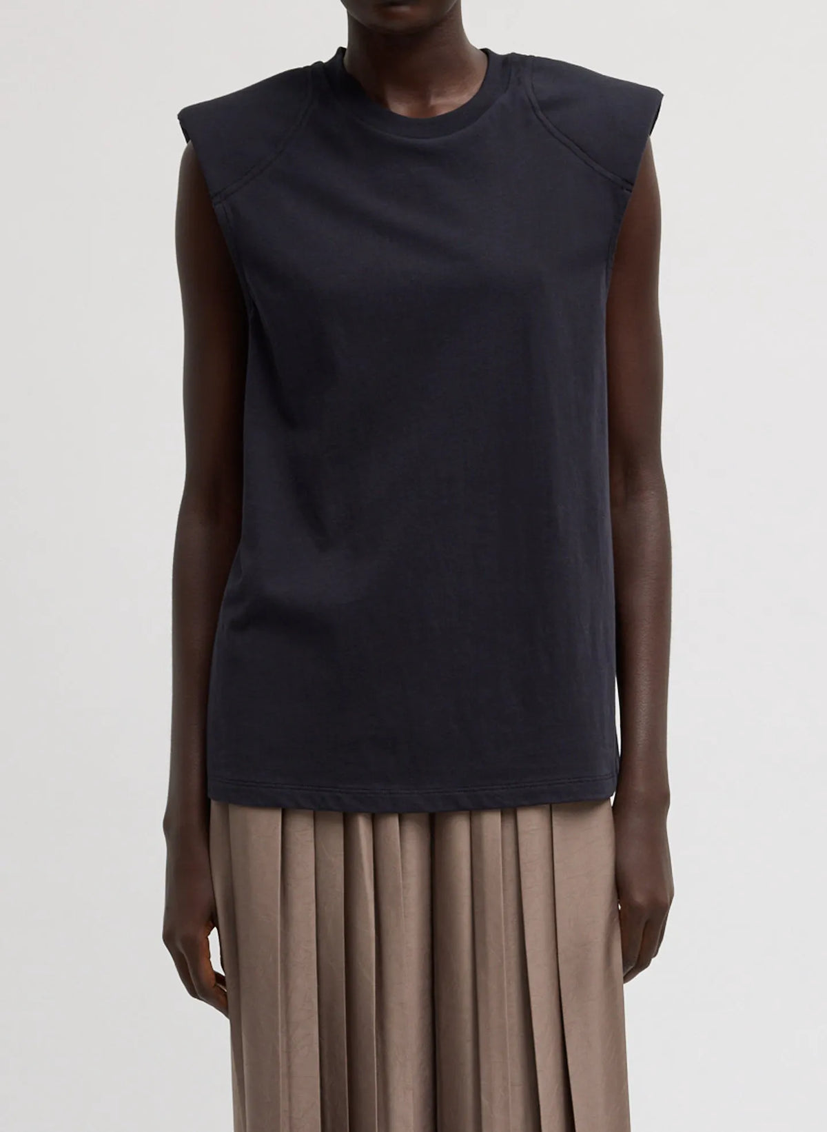 Padded Shoulder Sleeveless T-Shirt