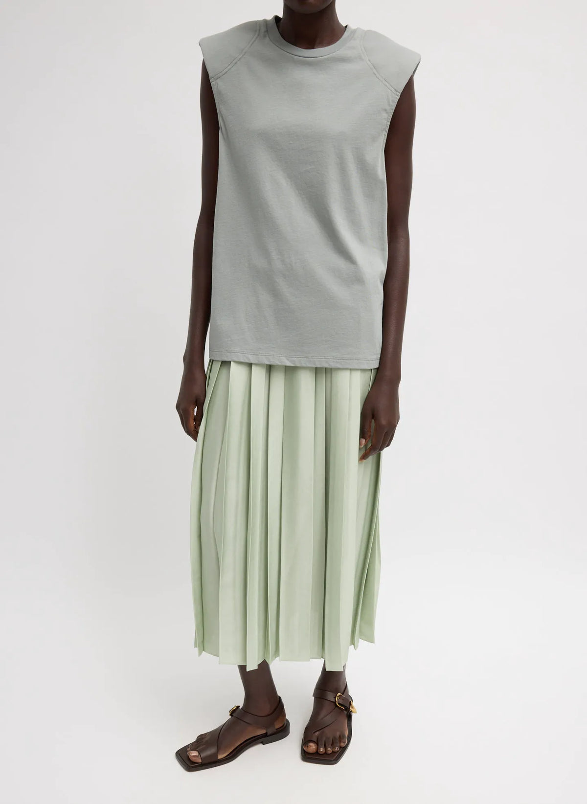 Padded Shoulder Sleeveless T-Shirt