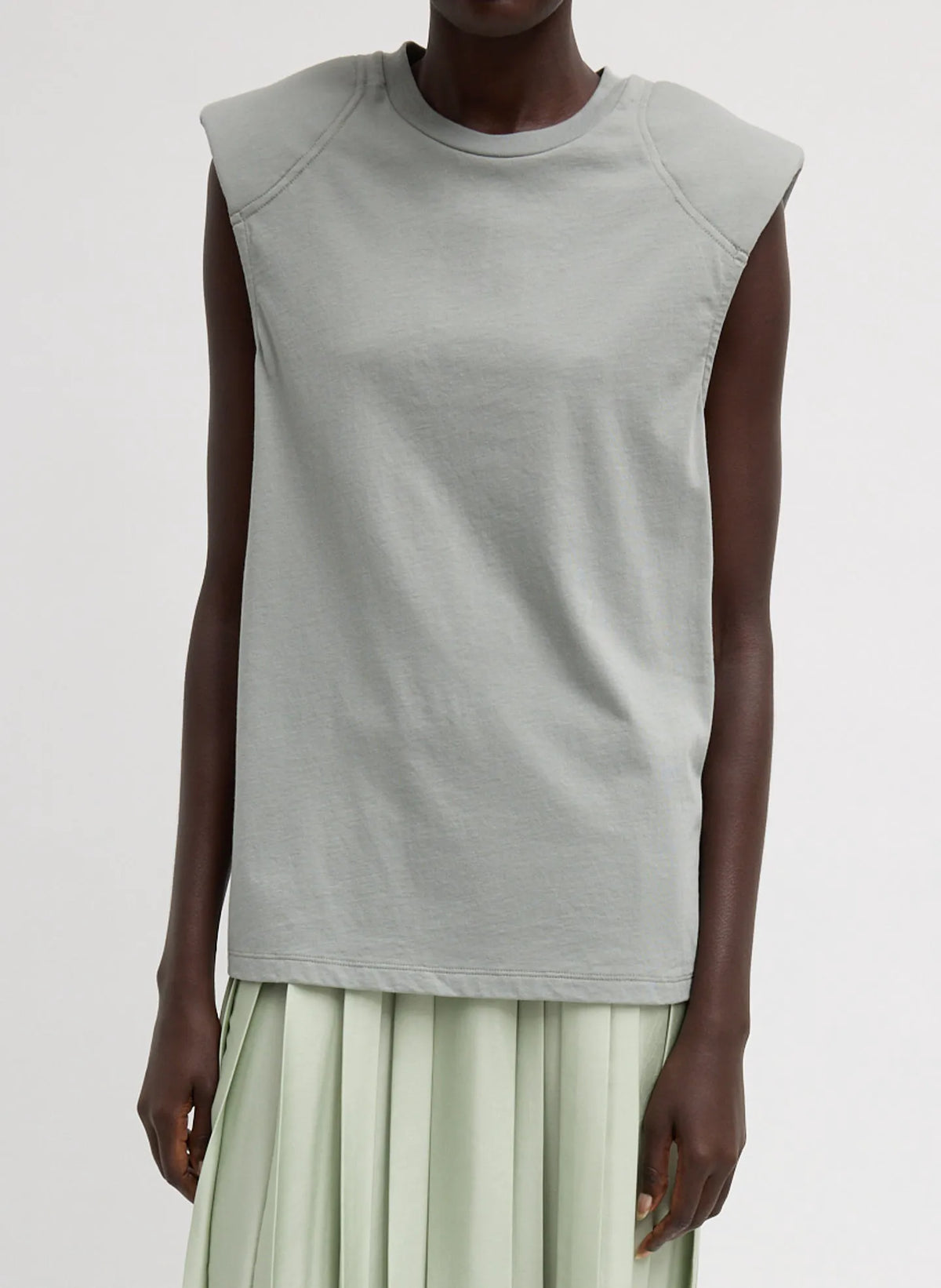 Padded Shoulder Sleeveless T-Shirt