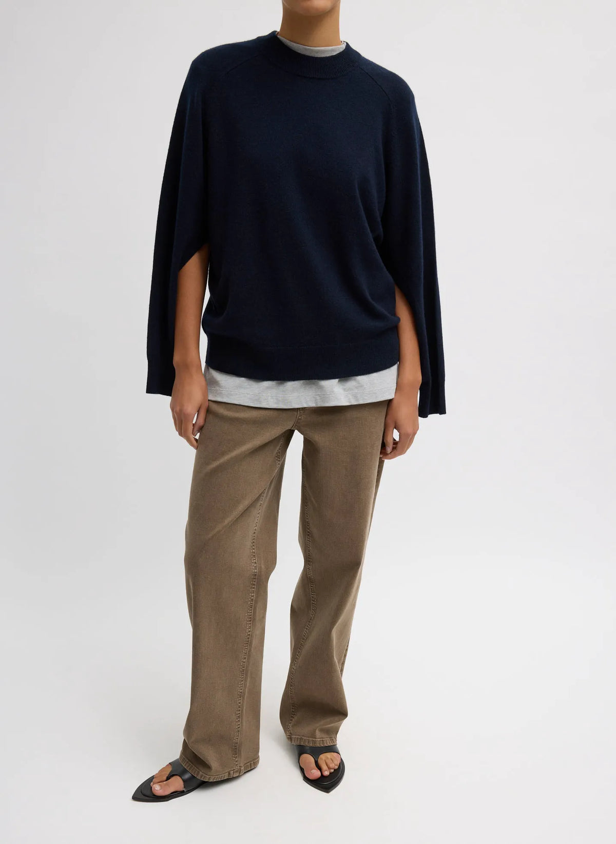 Washable Cashmere Crewneck Cut Out Sleeve Sweater
