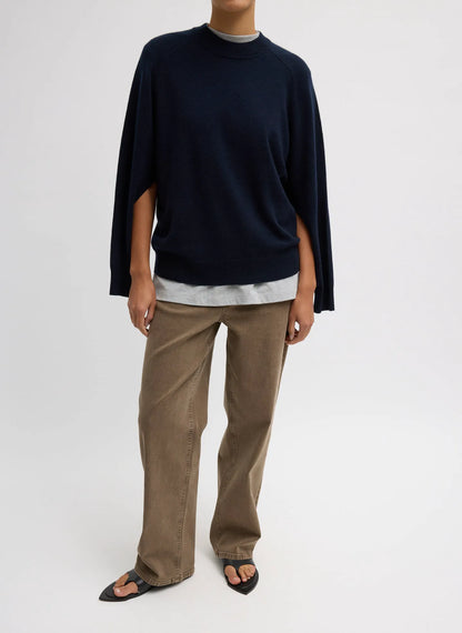 Washable Cashmere Crewneck Cut Out Sleeve Sweater