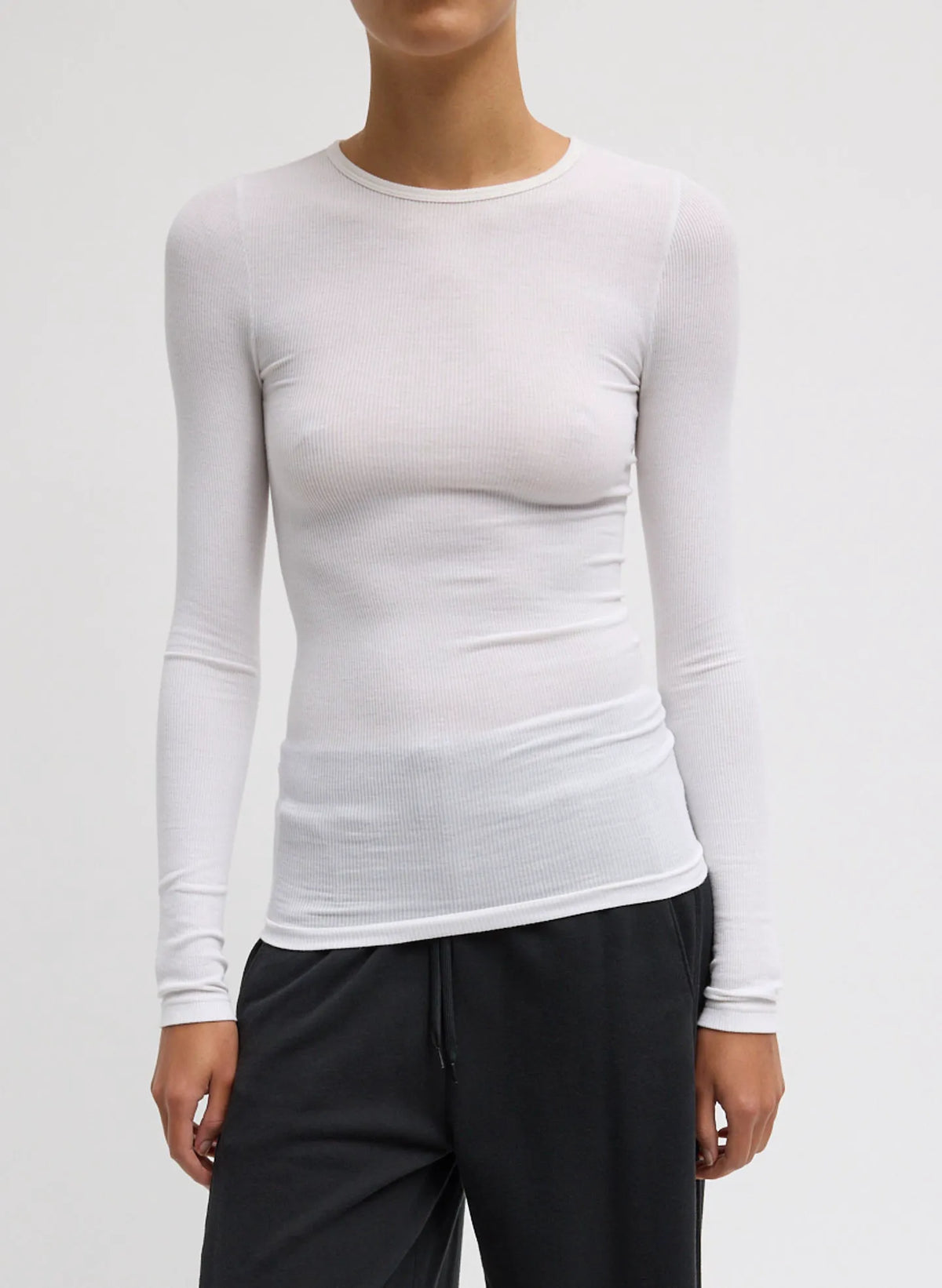 Circular Ribbed Crewneck Pullover T-Shirt