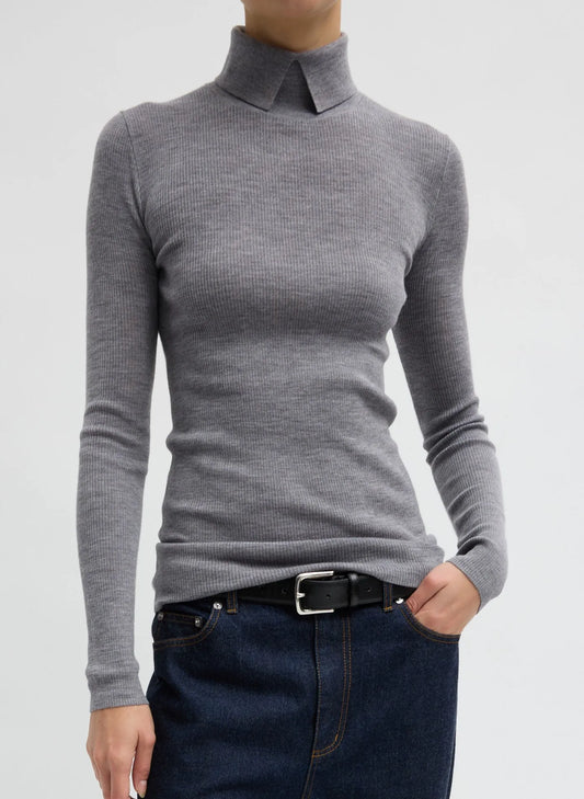 Feather Weight Ribbed Sweater Split Neck Turtleneck