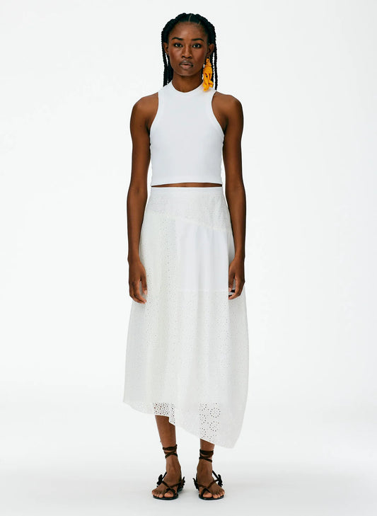 Silk Cotton Eyelet Asymmetrical Balloon Skirt - Regular