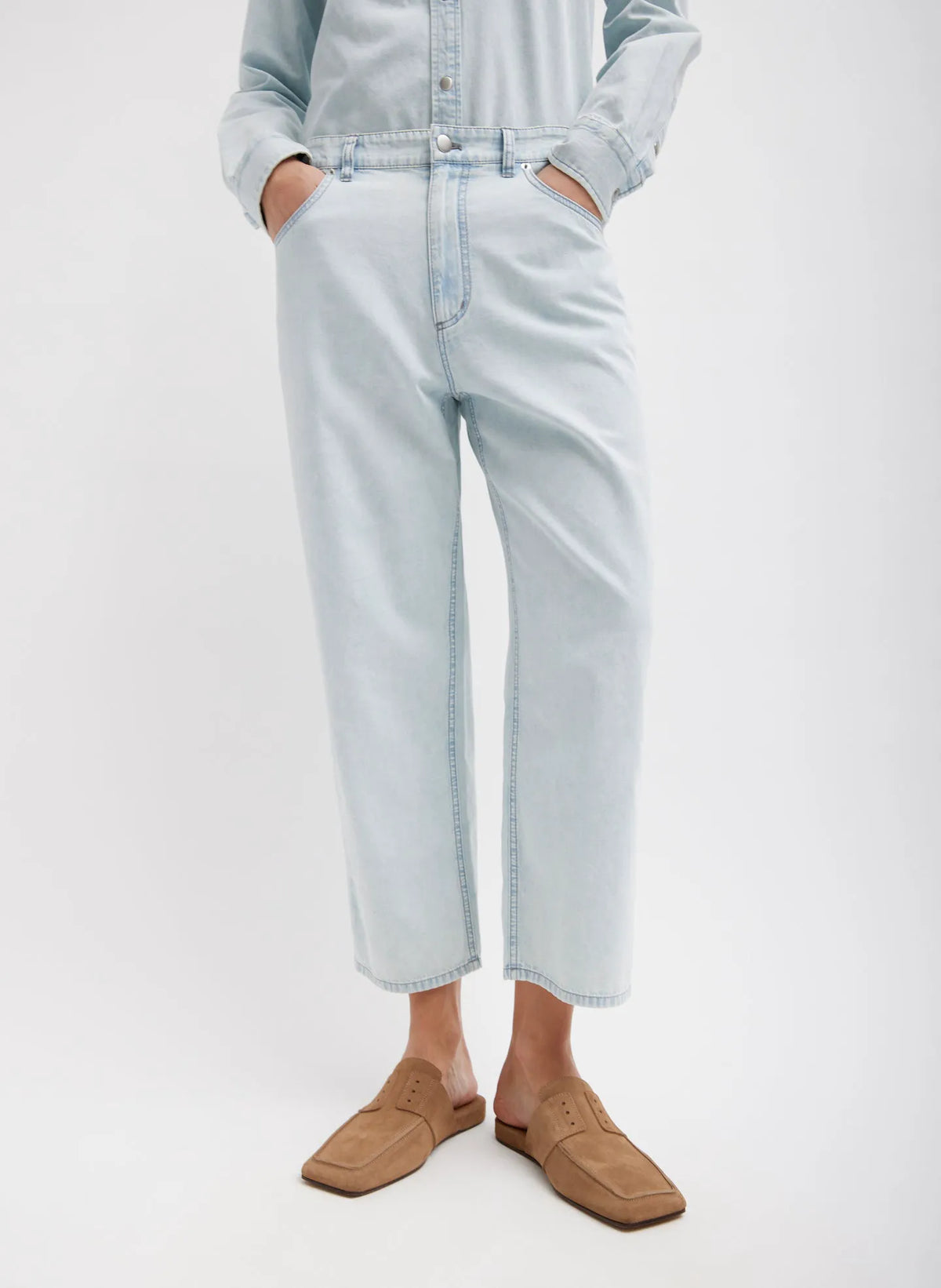 Summer Denim Cropped Slouchy Cargo Jean