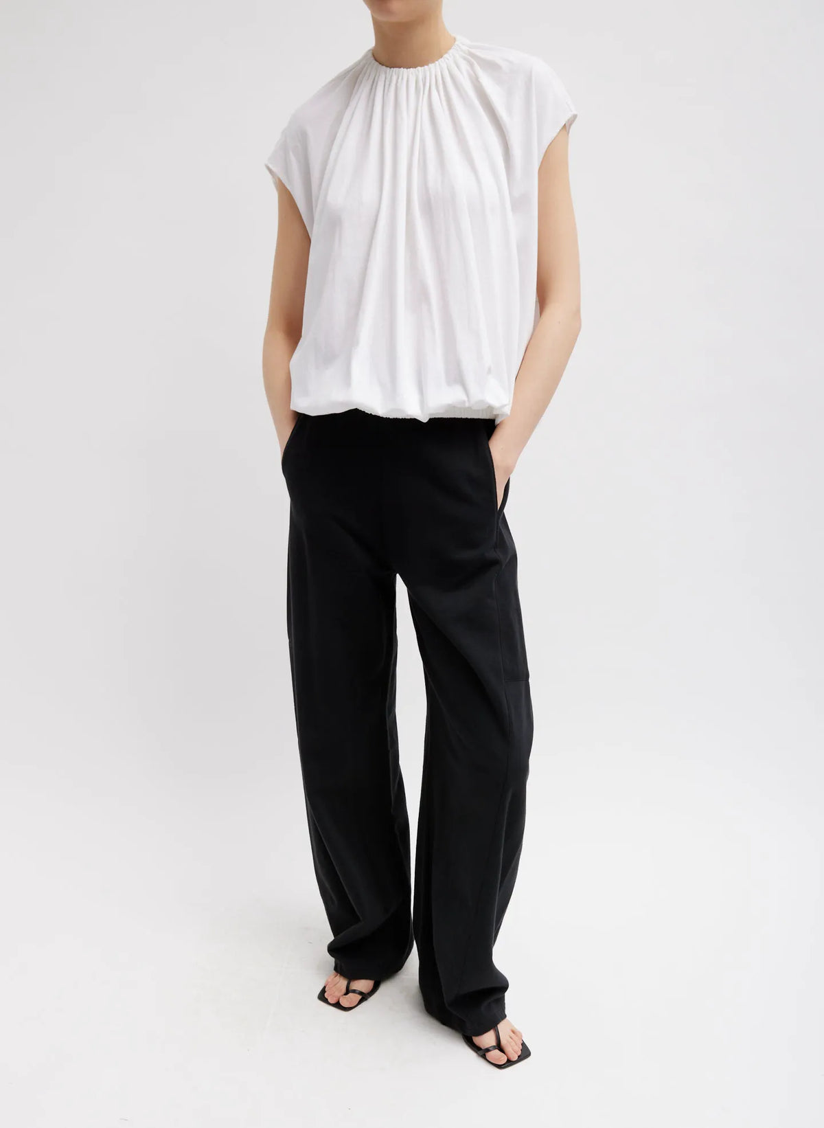 T-Shirting Shirred Neck Circular Top