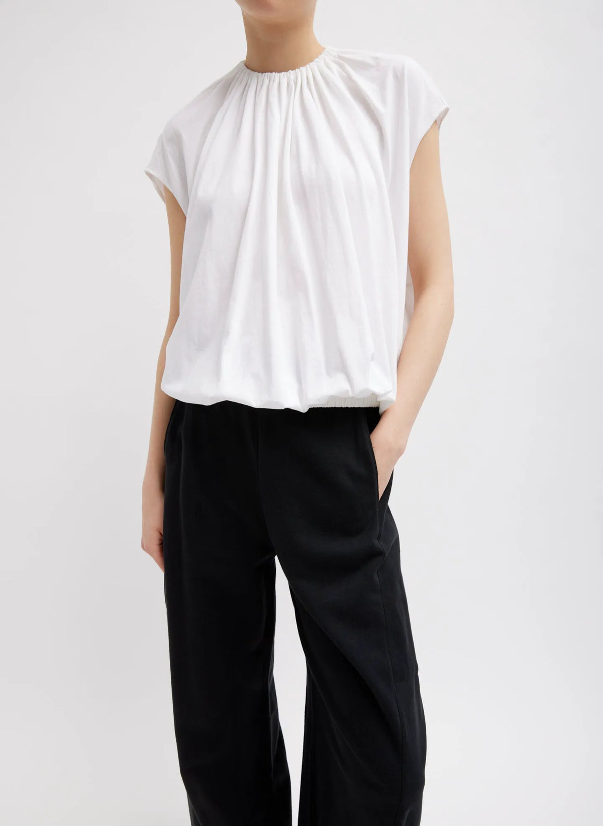 T-Shirting Shirred Neck Circular Top