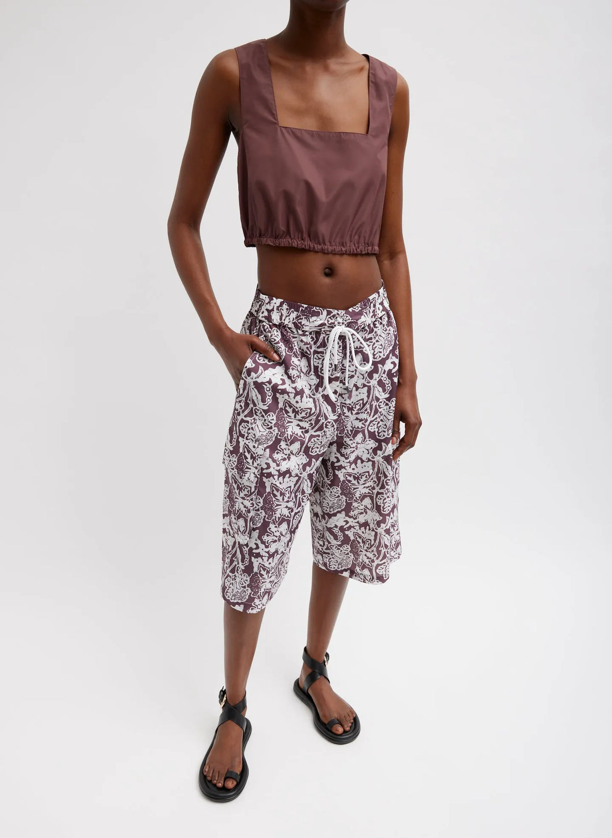 Italian Sporty Nylon Cropped Square Neck Top