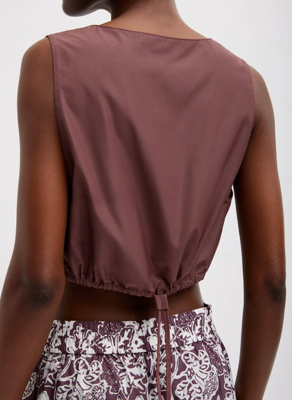 Italian Sporty Nylon Cropped Square Neck Top