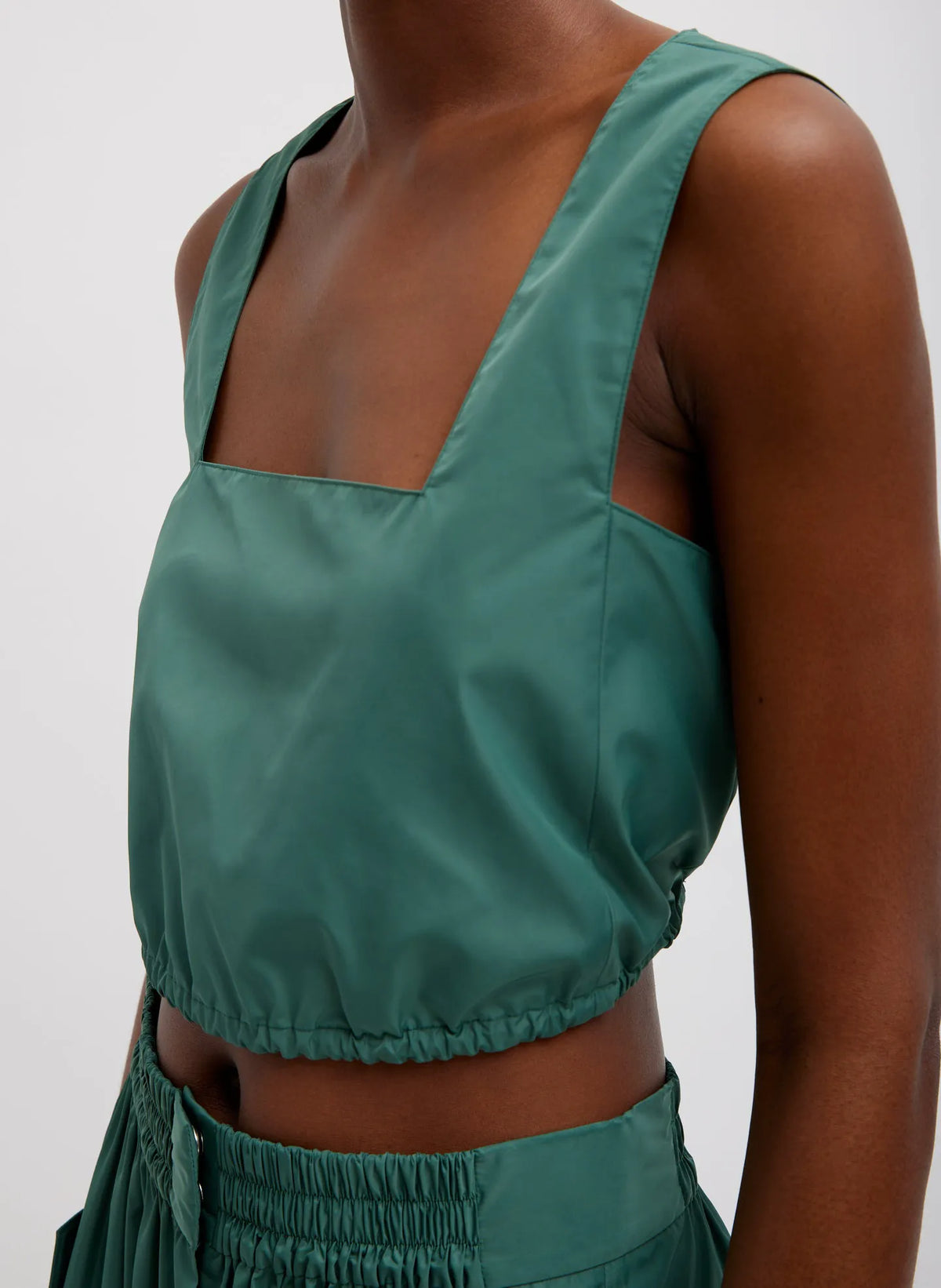 Italian Sporty Nylon Cropped Square Neck Top