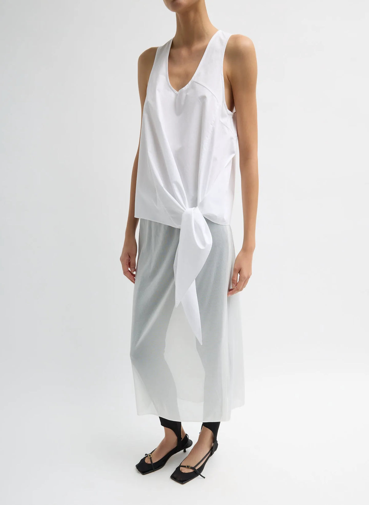 Eco Poplin Tie Front Top