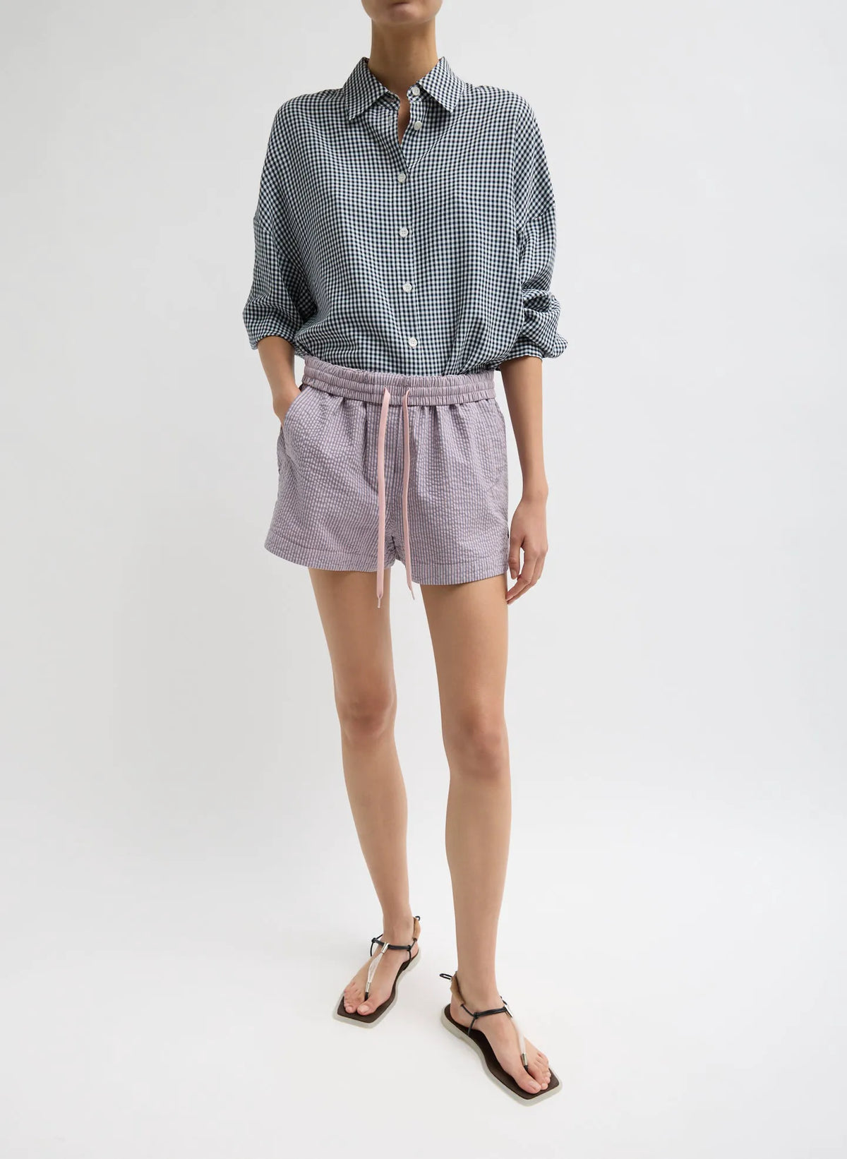 Garment Dyed Seersucker Pull On Shorts