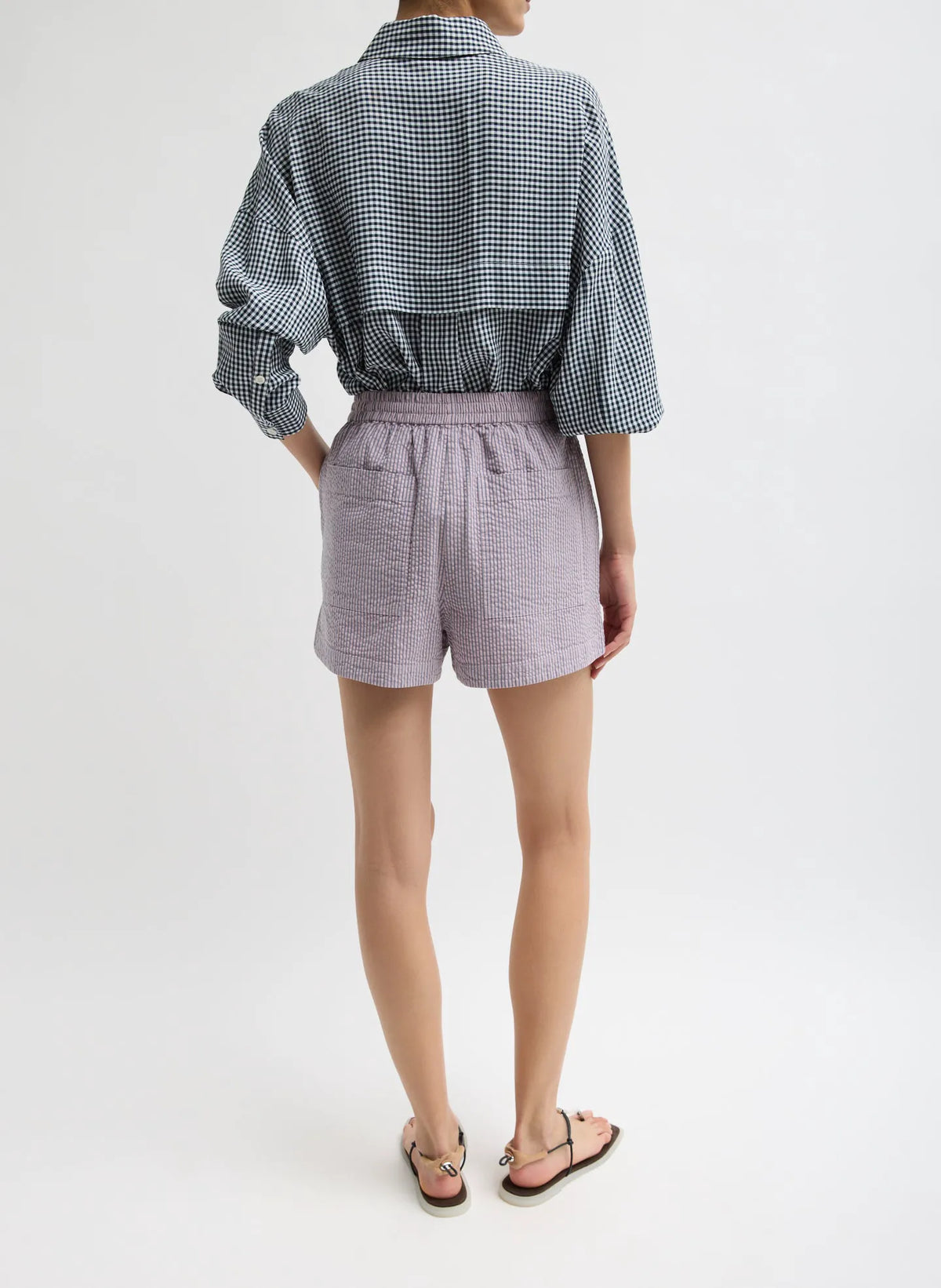 Garment Dyed Seersucker Pull On Shorts