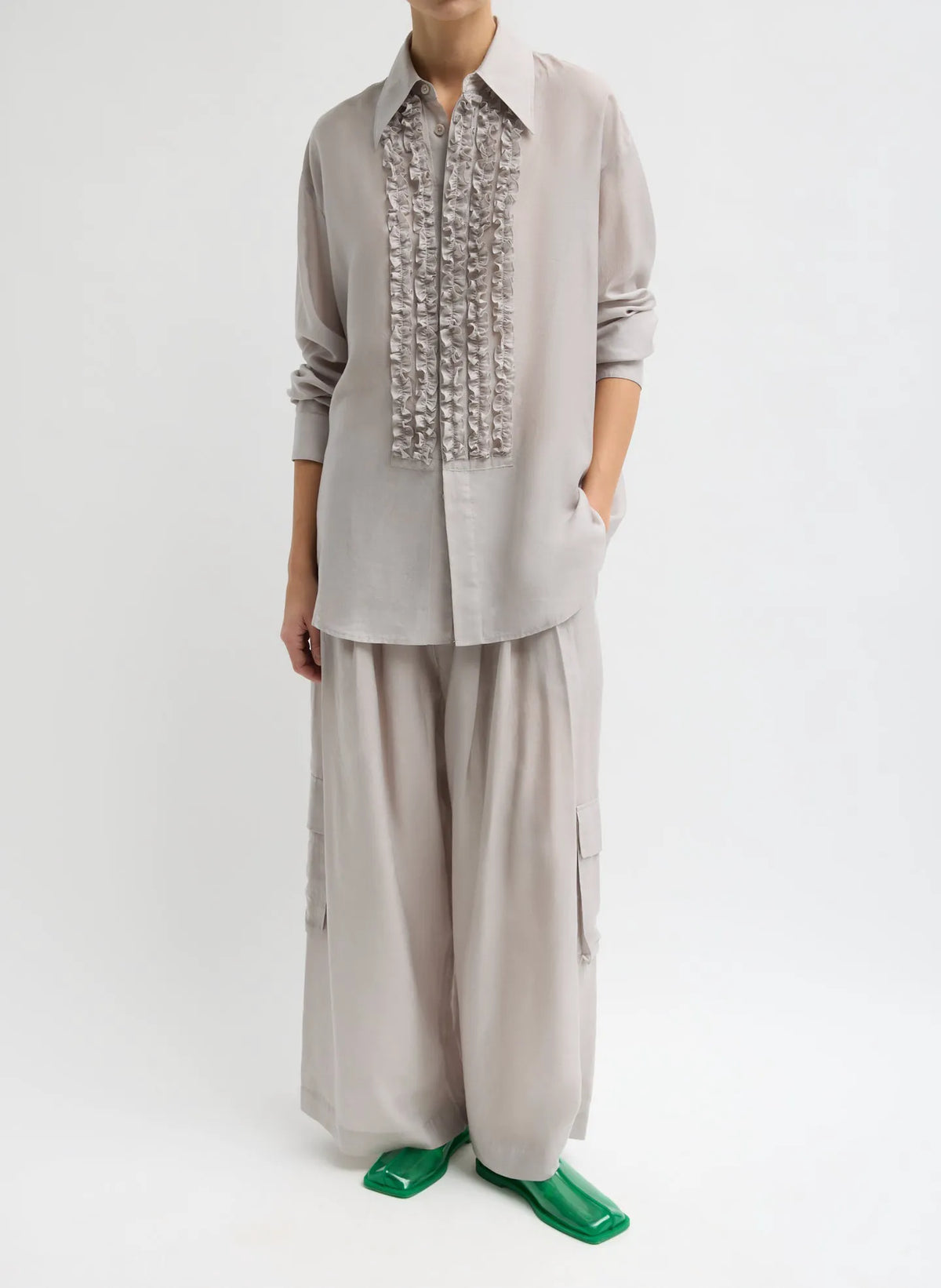 Silk Voile Cargo Triple Pleat Pant