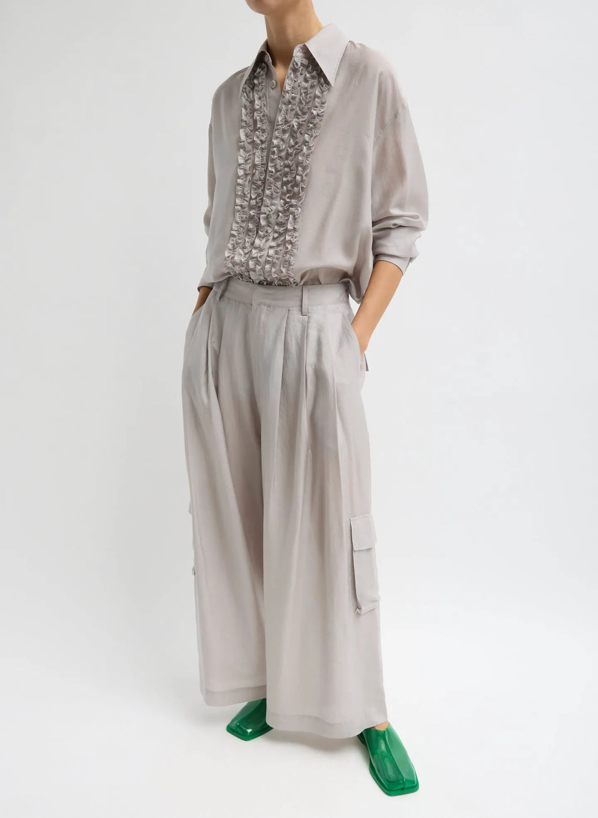 Silk Voile Cargo Triple Pleat Pant