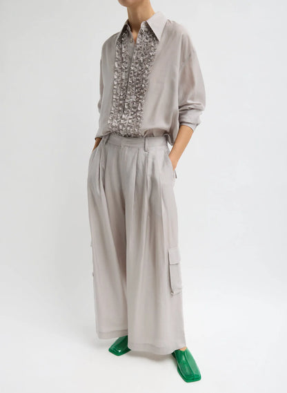 Silk Voile Cargo Triple Pleat Pant