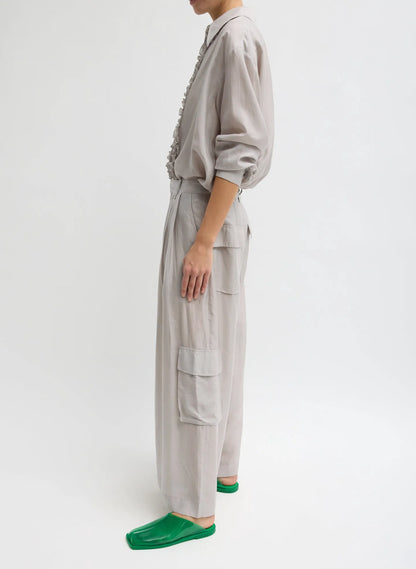 Silk Voile Cargo Triple Pleat Pant