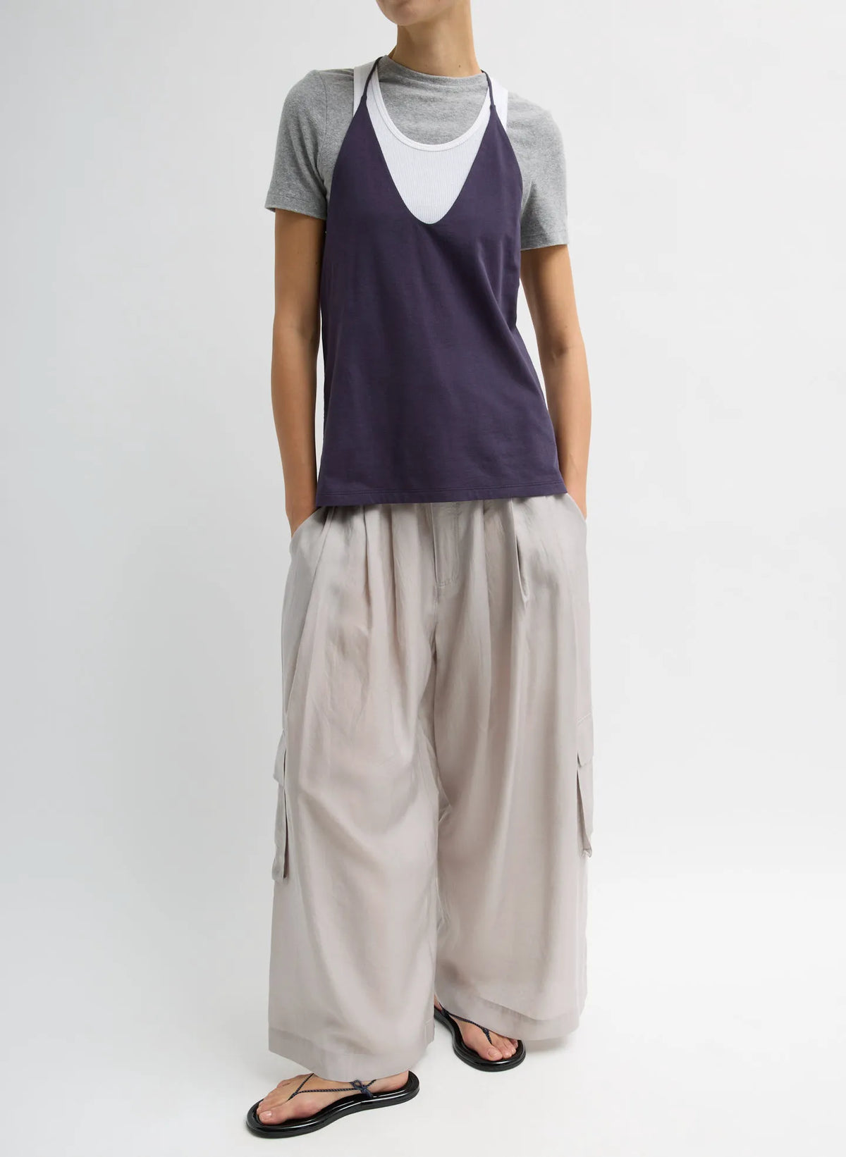 Silk Voile Cargo Triple Pleat Pant